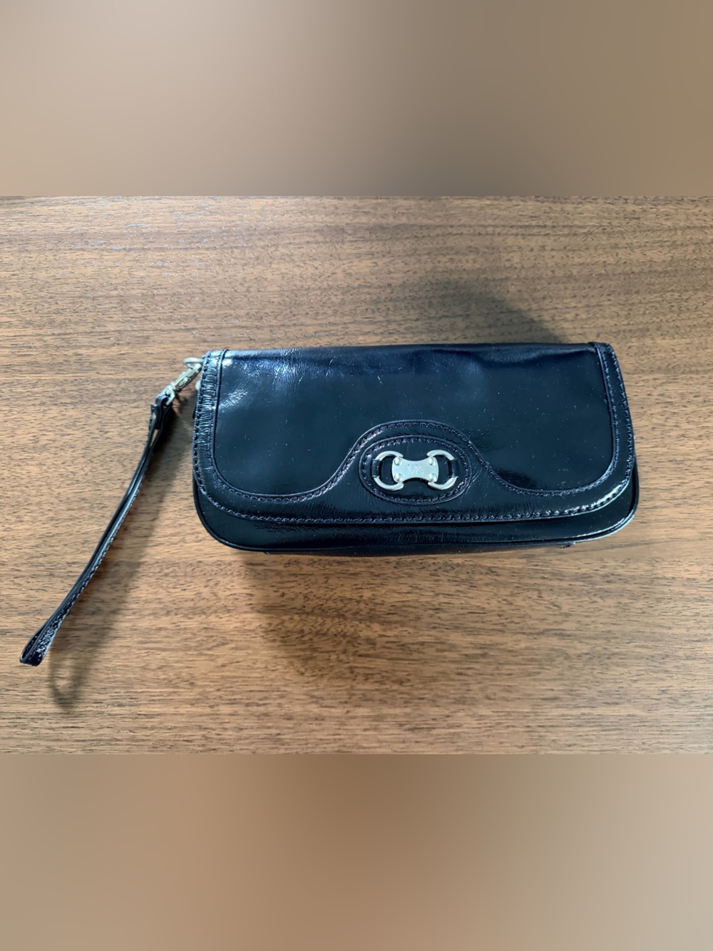 Michael Kors Black Leather Wristlet with Silver Hardware